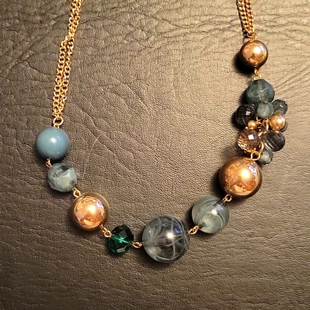 Green and gold beaded bib necklace